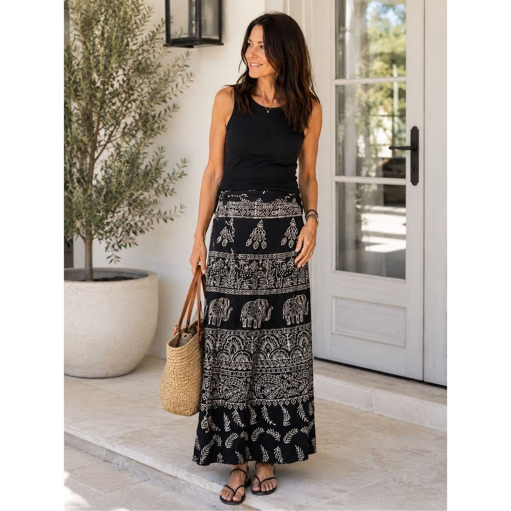 Karma Highway Boho Elephant Print Wrap Skirt Women’s One Size